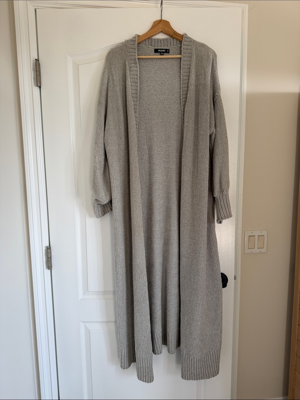 Missguided Long Open-Front Knit Cardigan - Light Gray